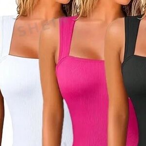 2 Plain knit square neck body suit never worn size L in white & pink.